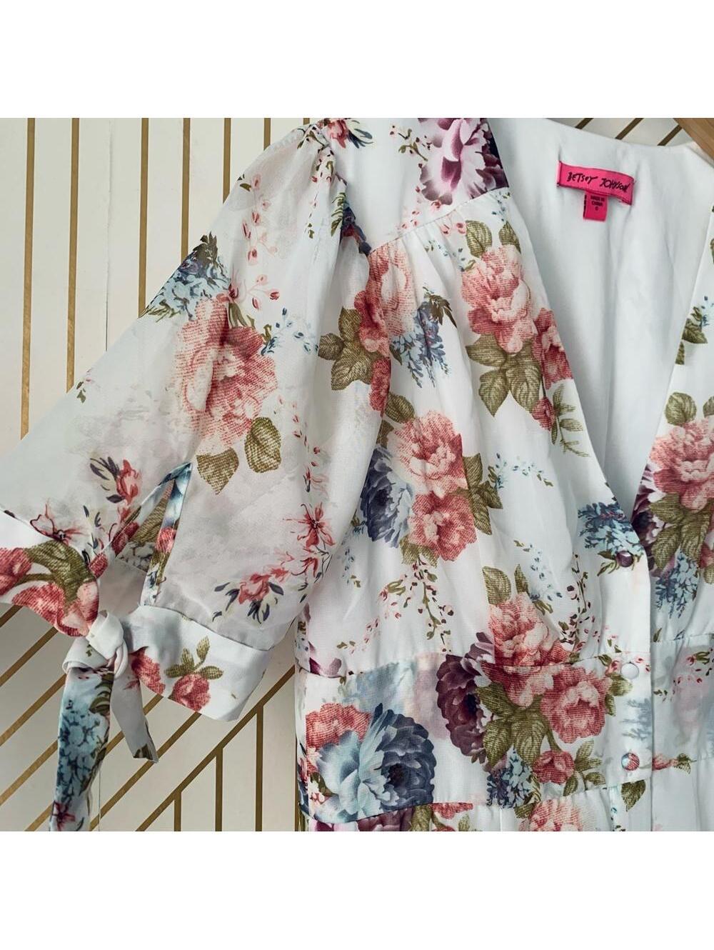 Betsey Johnson NWT Tie Sleeve Full Bloom Floral Flowers Chiffon Maxi Dress 6 - Picture 4 of 8